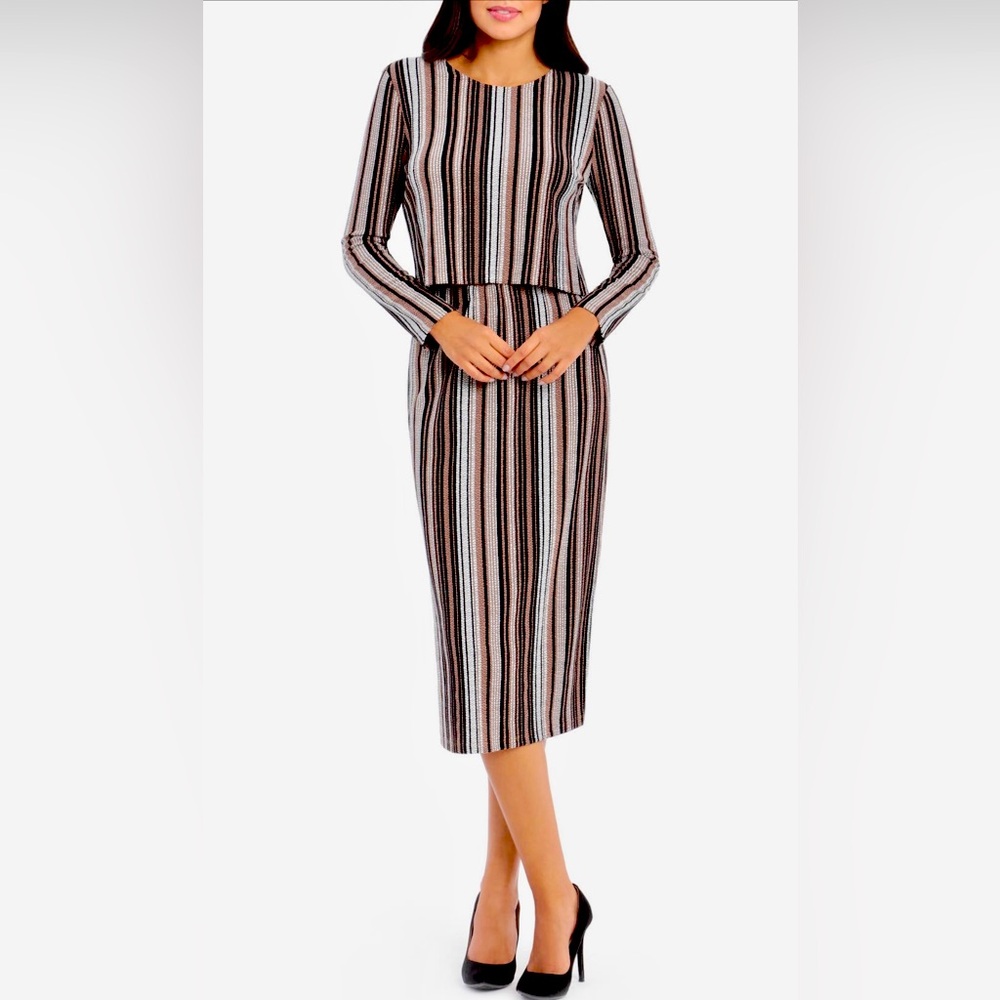 NWT Maggy London textured Striped Long Sleeve Two-Piece Midi Dress